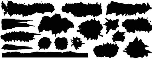 Collection of artistic grungy black paint hand made creative brush stroke set isolated on white background vector