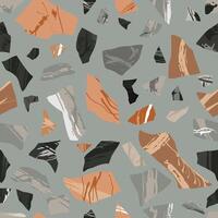 Texture of terrazzo floor, abstract colorful seamless pattern. Marble tile surface area. Stone colored mosaic on gray background vector