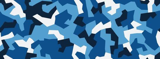 Geometric camouflage seamless pattern. Abstract modern military urban texture. Blue color background vector