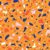 Terrazzo flooring texture. Polished pebble stone tile. Abstract bright blue and orange color seamless colorful pattern vector