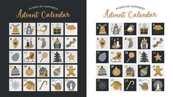 Happy Christmas advent calendar with different christmas symbols for your design. vector