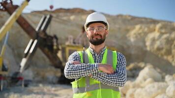 Portrait of engineer geologist at quarry video
