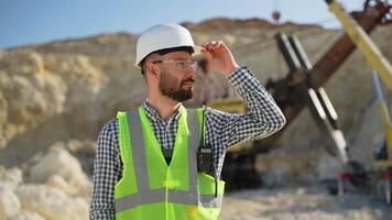 Portrait of engineer geologist at quarry video