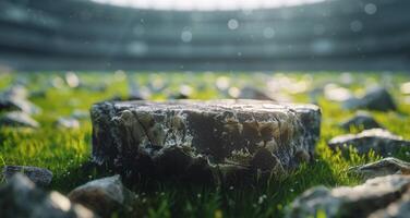 Stone Platform In Front of Blurred Stadium Seats photo