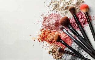 Makeup Brushes and Powder on White Surface photo