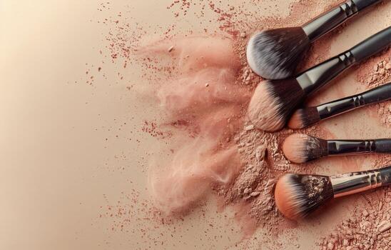 Five Makeup Brushes Arranged in Powdered Cloud photo