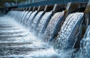 Water Flowing Over a Series of Concrete Weirs in a River photo