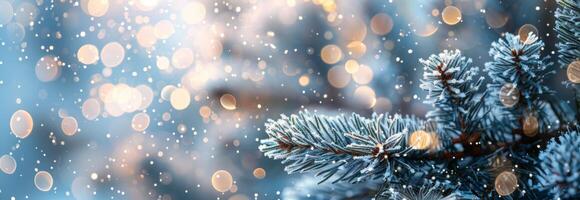 Close Up of Frosty Pine Branch in Winter photo
