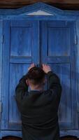 vertical concept of beginning and start. Opening a window. shutters on window video