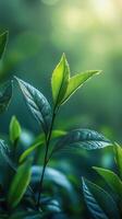 Fresh green leaves shining in the sunlight during a serene morning in nature photo