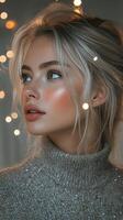 Sparkler glowing brightly during nighttime celebration with colorful bokeh lights in background photo