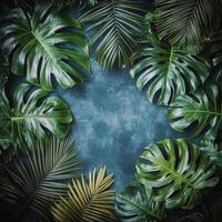 Lush green palm leaves create a tropical atmosphere in a vibrant natural setting photo