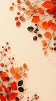 Autumn leaves arranged on a light background create a natural frame for seasonal decoration photo