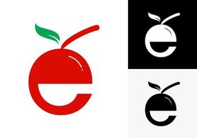 Letter e logo with citrus fruit shape combination in flat design vector