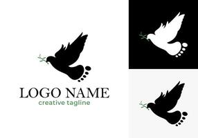 Illustration of a pigeon logo with a tail forming human footprints. vector