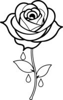 A rose with drops coloring page vector