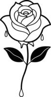 A black and white rose with leaves on it vector