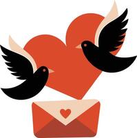 Two birds flying over a heart with an envelope vector