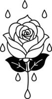 A rose with rain drops coloring pages vector