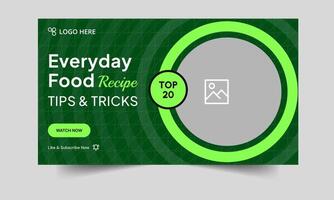 Daily food recipe tips and trick thumbnail banner design, delicious food recipe plan techniques cover banner template design, fully editable eps 10 file format vector