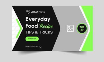Daily delicious food recipe tips and tricks thumbnail banner design, food review techniques cover banner template design, fully editable eps 10 file format vector