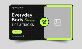 Daily fitness thumbnail banner design, workout plan tips and tricks cover banner design, fully editable eps 10 file format vector
