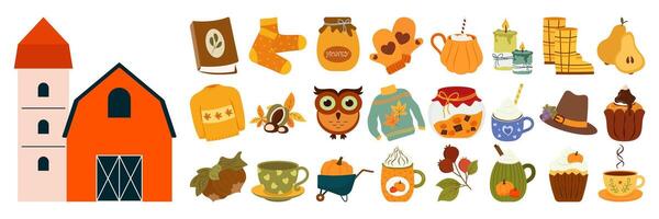 Flat illustration set of autumn Thanksgiving with warm seasonal elements vector