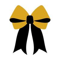 A ribbon bow is displayed in black and yellow colors. The bow is made of ribbon and has a black and yellow pattern. The ribbon is long and is tied in a bow shape vector