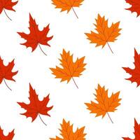 A pattern of orange and red leaves is shown on a white background. The leaves are arranged in a way that creates a sense of movement and depth. Scene is warm and inviting vector