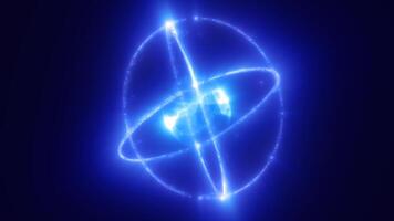 A glowing blue sphere surrounded by vibrant, swirling particles and energy waves, set against a deep, starry futuristic technology space and energy concepts backdrop video