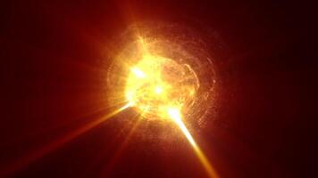 A glowing golden burst of light in a dark background, radiating warmth and energy sphere. Perfect for themes of power, energy, or creativity video