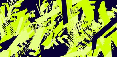 Abstract geometric pattern with lime green and black shapes on a navy blue background. vector