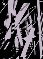 Abstract geometric design with black and white lines and circles on a purple background. vector