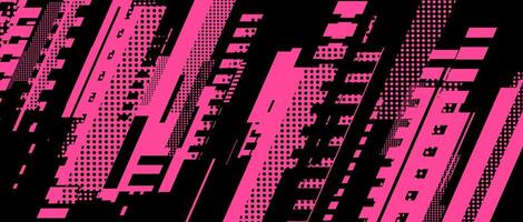 Abstract pink and black diagonal stripes with dots on a black background. vector