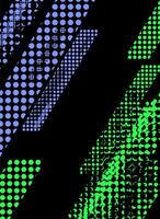 Abstract background with diagonal stripes of green and blue polka dots on black. vector