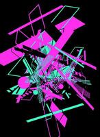 Abstract geometric design with pink and turquoise elements on black background. vector