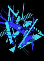Abstract geometric design with blue and cyan shapes on black background. vector