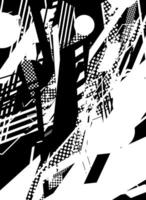 Abstract black and white geometric pattern with dots, stripes, and shapes. vector