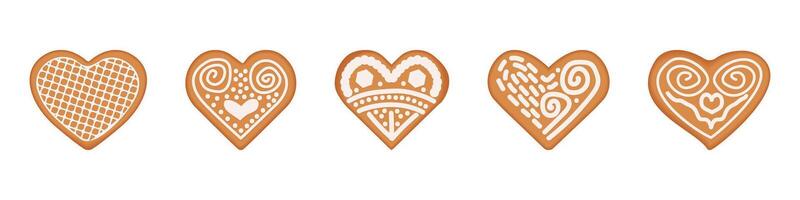 set of festive gingerbread cookies in the shape of a heart vector