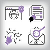 Unique set of 4 cloud technology, web page login and connection icons. Set of data security and personal access technologies. vector