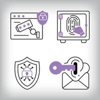 Unique 4 fingerprint, e-mail and safe connection icon set. Set of data security and personal access technologies. vector