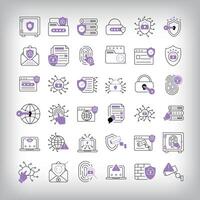 Unique 36 digital connection icon set. Set of data security and personal access technologies. vector