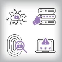 Unique 4 database, fingerprint login and connection icon set. Set of data security and personal access technologies. vector