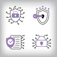 Unique 4-fold protection lock, page confirmation and file security icon set. Set of data security and personal access technologies. vector