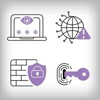 Unique 4-way firewall, fingerprint login and connection icon set. Set of data security and personal access technologies. vector