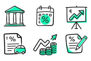 A set of six different icons, each with a different concept, mood, or idea vector