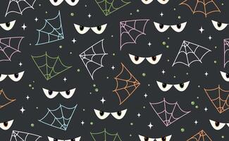 Funny Halloween seamless pattern in trendy groovy retro 70s style. Y2k collection. Retro y2k style. Fun pumpkin character. illustration vector