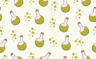 Funny Halloween seamless pattern in trendy groovy retro 70s style. Y2k collection. Cute Potion. Retro y2k cartoon style. Fun pumpkin character. illustration vector