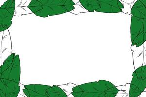 Hand drawn graphic leaves of tropical plants rectangle frame template for your text. Green rectangle horizontal floral frame with liana branches. sketch. Space for text. vector