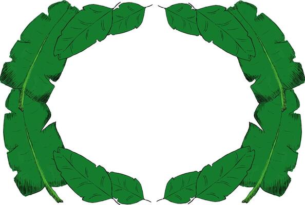 Tropical graphic oval ellipse frame with flowers and leaves. Hand-painted background with place for text. Beautiful decoration for wedding and greeting cards, stationery, and more.
